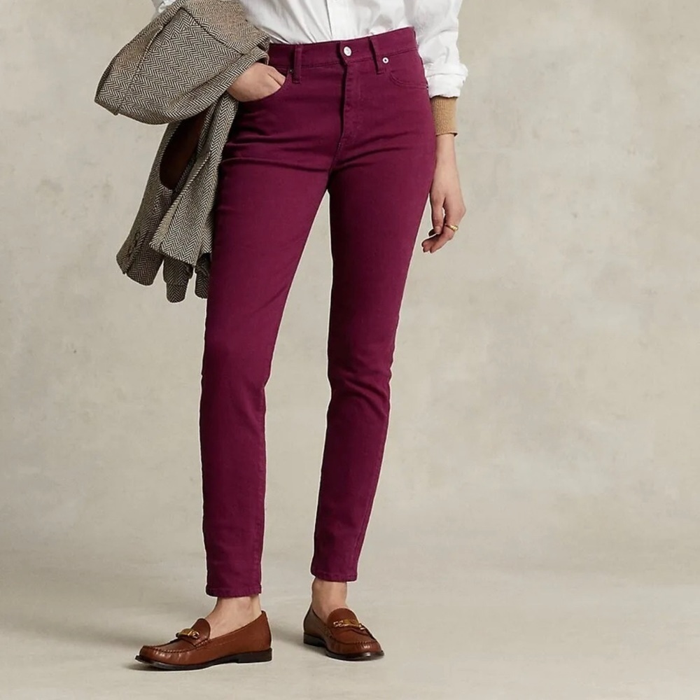 $168 Polo Ralph Lauren Tompkins High-Rise Skinny Jeans Riella Burgundy Womens 26